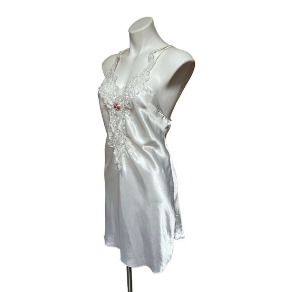 Vintage 80s White Satin Lace Slip Dress Medium fits Small - Picture 4 of 12